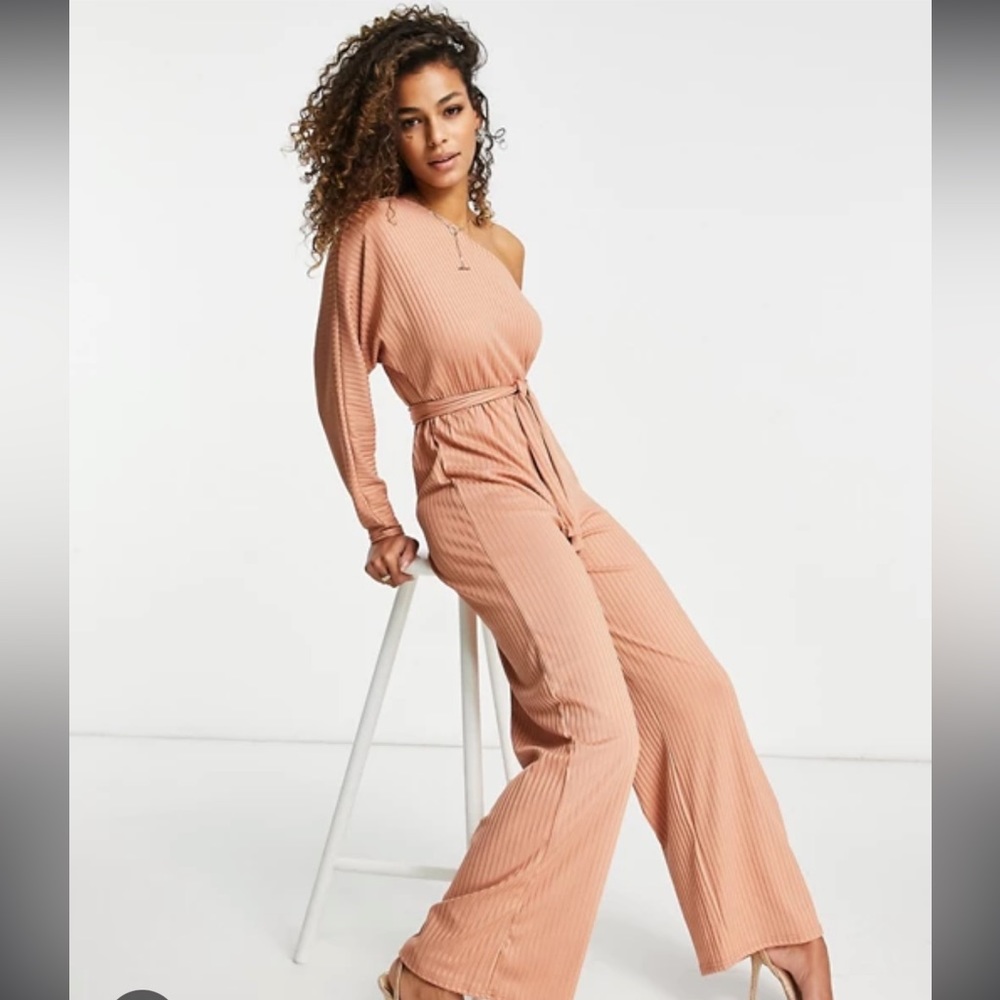 Club ribbed one shoulder jumpsuit in pink